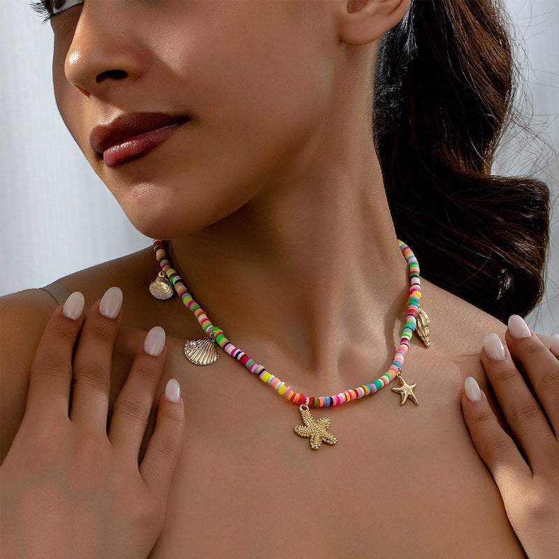 MIFYNN Gold Shell Starfish Necklace for Women Pearl Shell Necklace Layered Beaded Starfish Necklaces Summer Beach Surf Jewelry Gifts for Women - Image 2